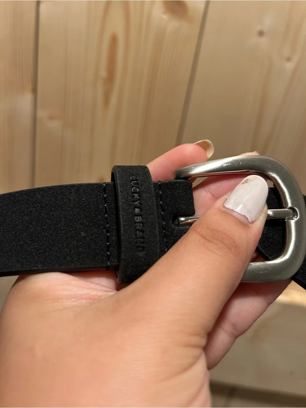 Lucky Brand Black Suede Studded Belt with Silver Buckle